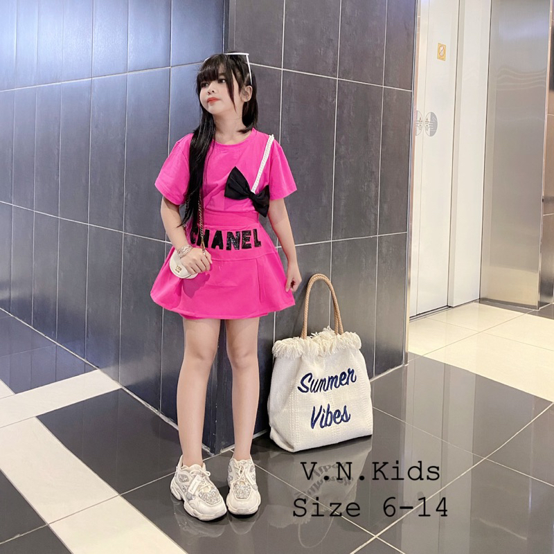 Set áo nơ + quần váy HANEL thêu kimsa cho Bé size đại 18kg-41kg