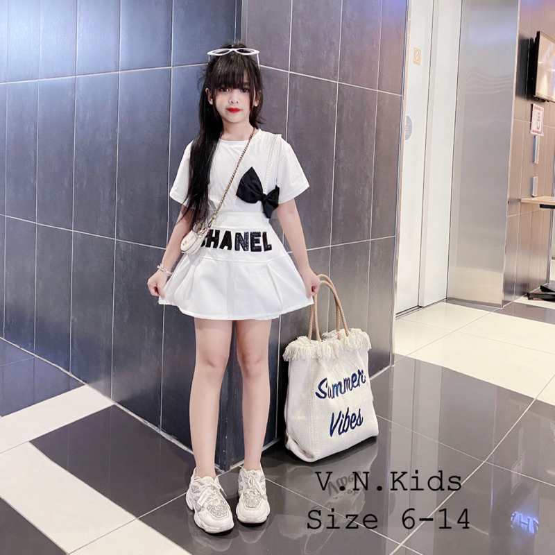 Set áo nơ + quần váy HANEL thêu kimsa cho Bé size đại 18kg-41kg