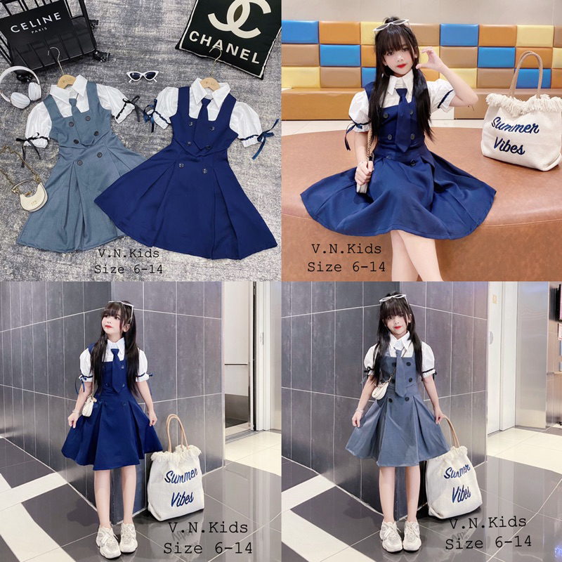 Set váy học sinh Hàn quốc 3 món cho Bé size đại 16kg-40kg