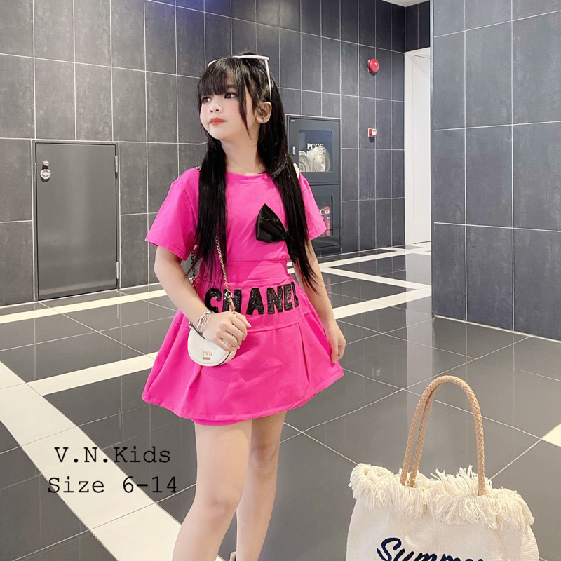 Set áo nơ + quần váy HANEL thêu kimsa cho Bé size đại 18kg-41kg