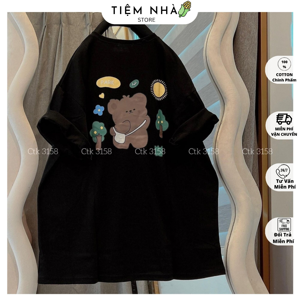 Áo Thun 3158 Form Rộng Unisex Chất Cotton Khô In Hình Gấu PARK