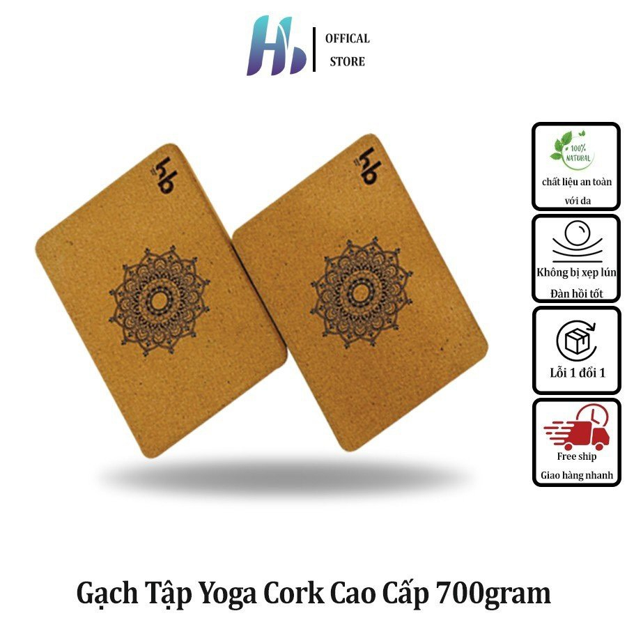 Gạch Tập Yoga Hebeyoga Gỗ Bần Tự Nhiên Cork 700gr In Hoa Văn Cao Cấp