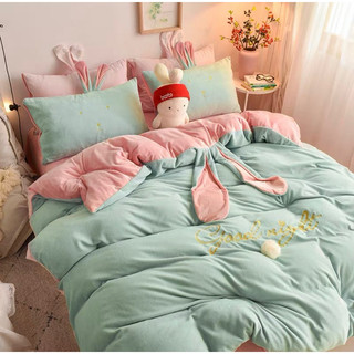 set ga gối nỉ nhung tai thỏ cao cấp - 4 món