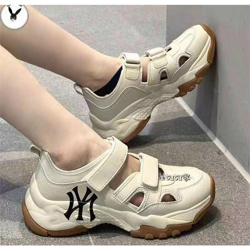Giày MLB BigBall Chunky Mask Ny, Giày mlb quai dán Thể Thao MLB Nâu Kem NY chunky New York Yankees