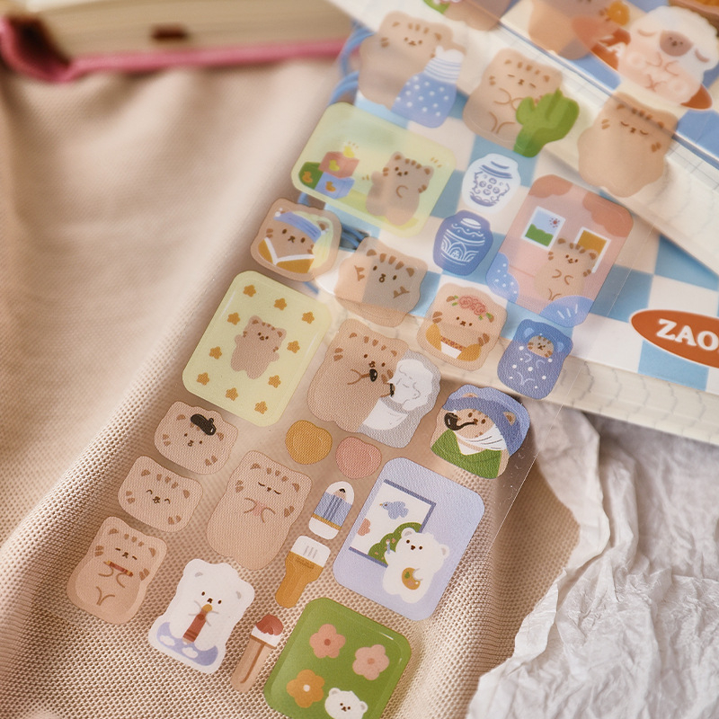 Zanmo set 2 tấm hình dán sticker hoạt hình gấu thỏ dễ thương
