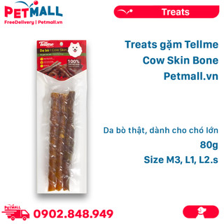 Treats gặm Tellme Cow Skin Bone 80g - Da bò thật, dành cho chó lớn Petmall