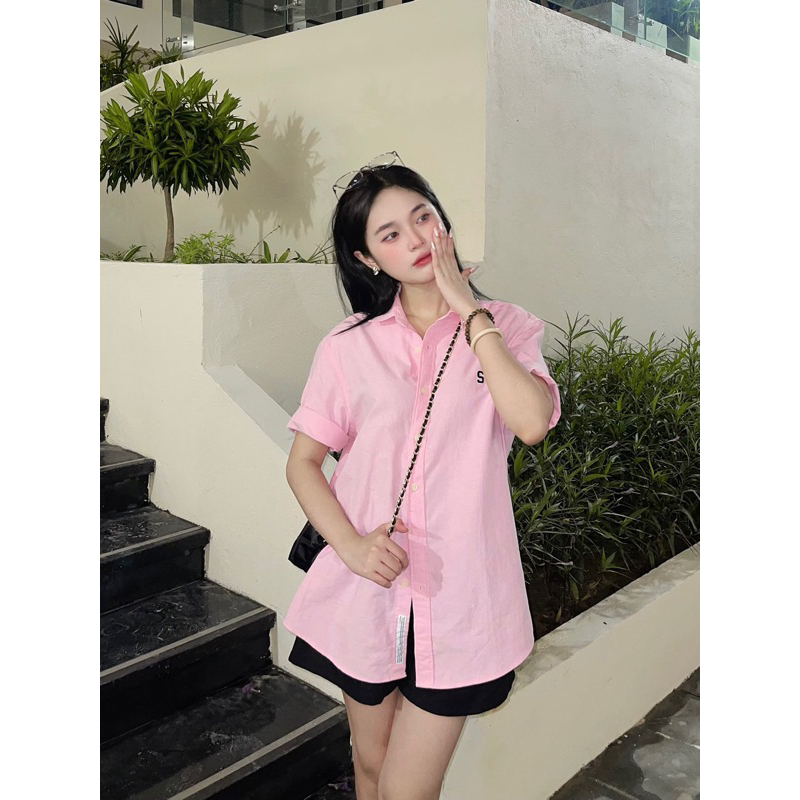 Áo sơ mi ngắn tay Silence Standard Eco Oxford logo S/basic