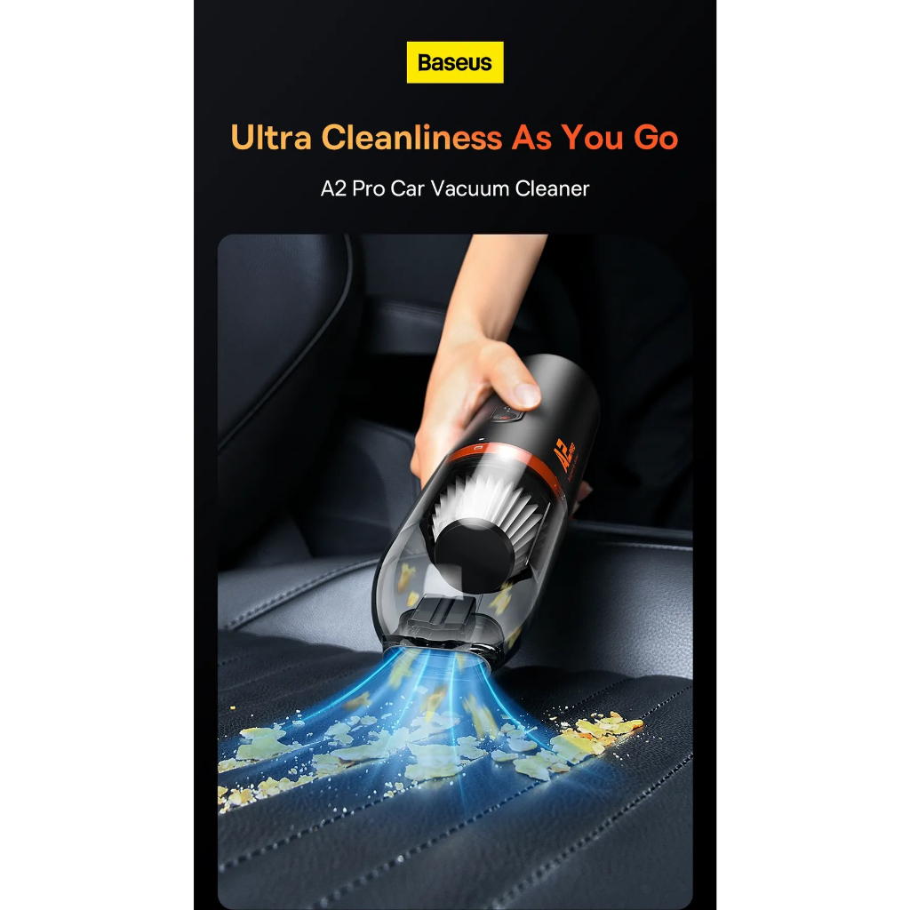 Máy hút bụi cầm tay Baseus A2 Pro lực hút mạnh 6000pa sử dụng thích hợp cho xe hơi nhà cửa