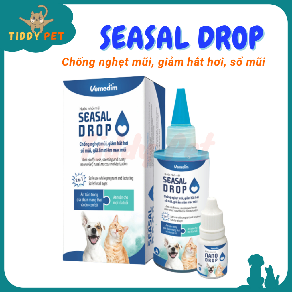 Nhỏ Mũi Seasal Drop Vemedim Ngăn Ngừa Viêm Mũi Dị Ứng, Chống Nghẹt Mũi, Chảy Nước Mũi, Hắt Hơi cho Chó Mèo