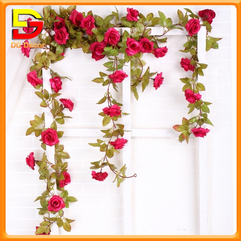 Dây hoa hồng leo cao cấp 17 bông dài 2m3 Hoa giả trang trí ban công sân vườn DC-178