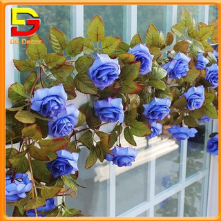 Dây hoa hồng leo cao cấp 17 bông dài 2m3 Hoa giả trang trí ban công sân vườn DC-178