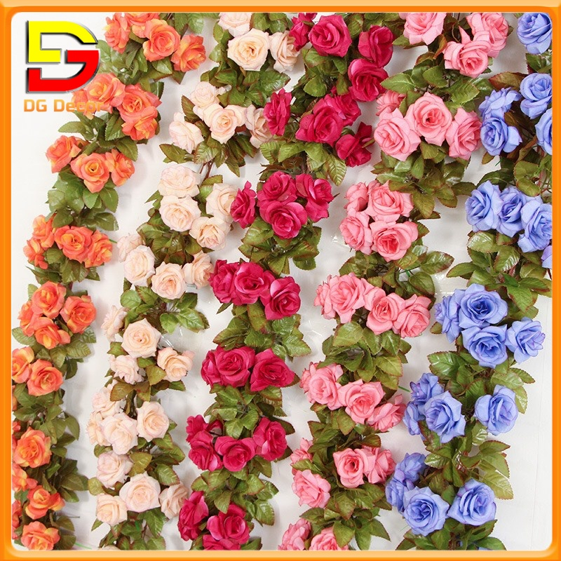 Dây hoa hồng leo cao cấp 17 bông dài 2m3 Hoa giả trang trí ban công sân vườn DC-178