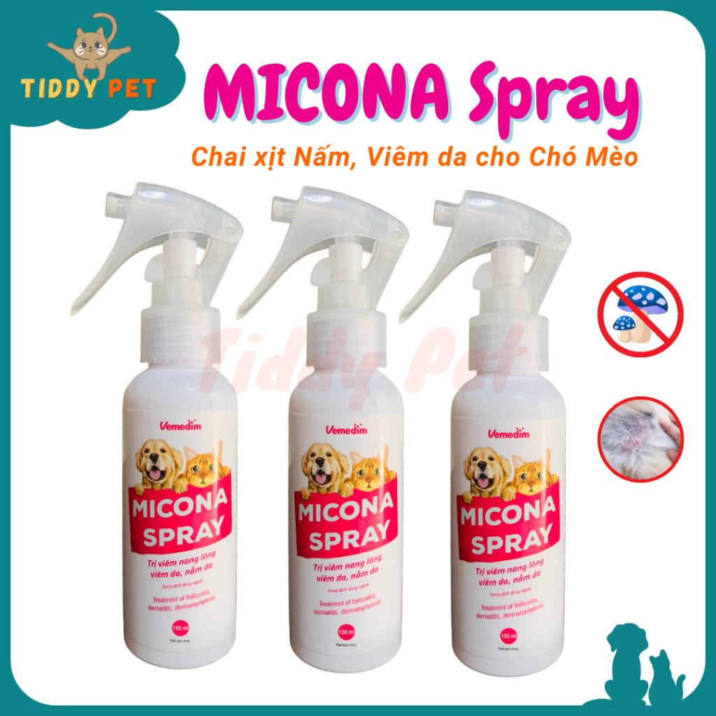 Chai Xịt Micona Spray Vemedim 100ml, Chai Xịt Trỵ Nấm Da, Viêm Da Cho Chó Mèo - Tiddy Pet Shop