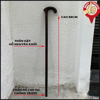 Gậy Gỗ Chống Batoong Chống Cho Người Già - Tay Cầm Uốn Cong - Gỗ Muồng Đen Tự Nhiên