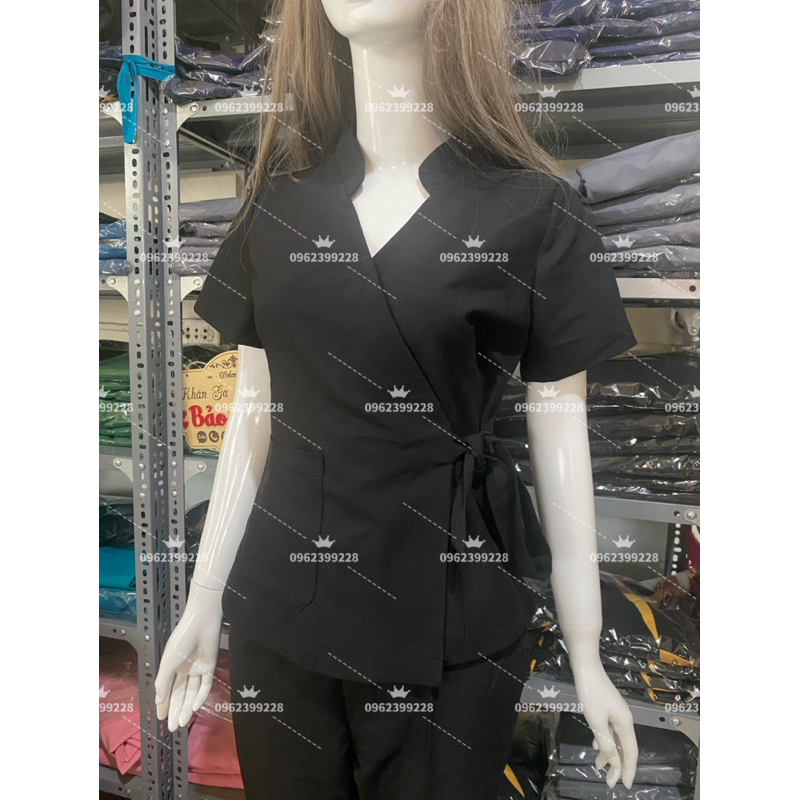 Đồng phục spa chất cotton lạnh loại 1 siêu đẹp màu đen