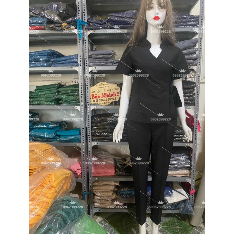 Đồng phục spa chất cotton lạnh loại 1 siêu đẹp màu đen