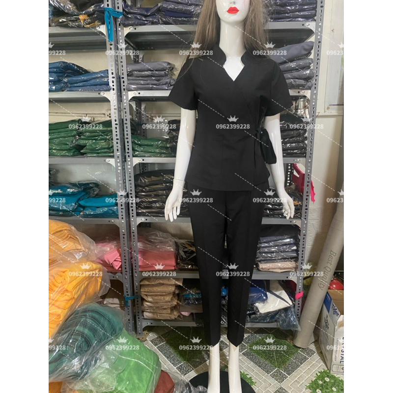 Đồng phục spa chất cotton lạnh loại 1 siêu đẹp màu đen