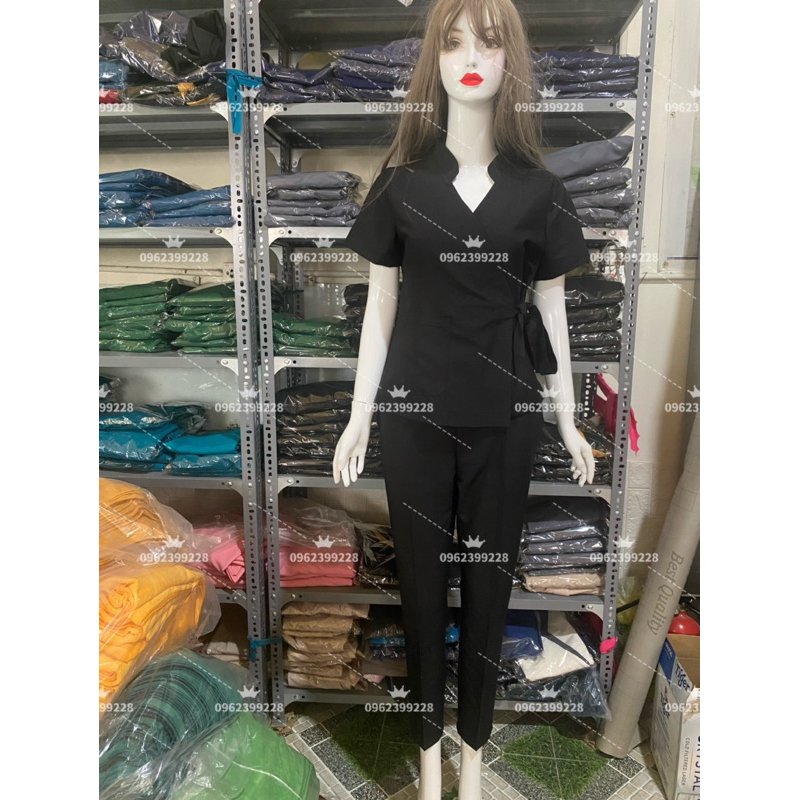 Đồng phục spa chất cotton lạnh loại 1 siêu đẹp màu đen