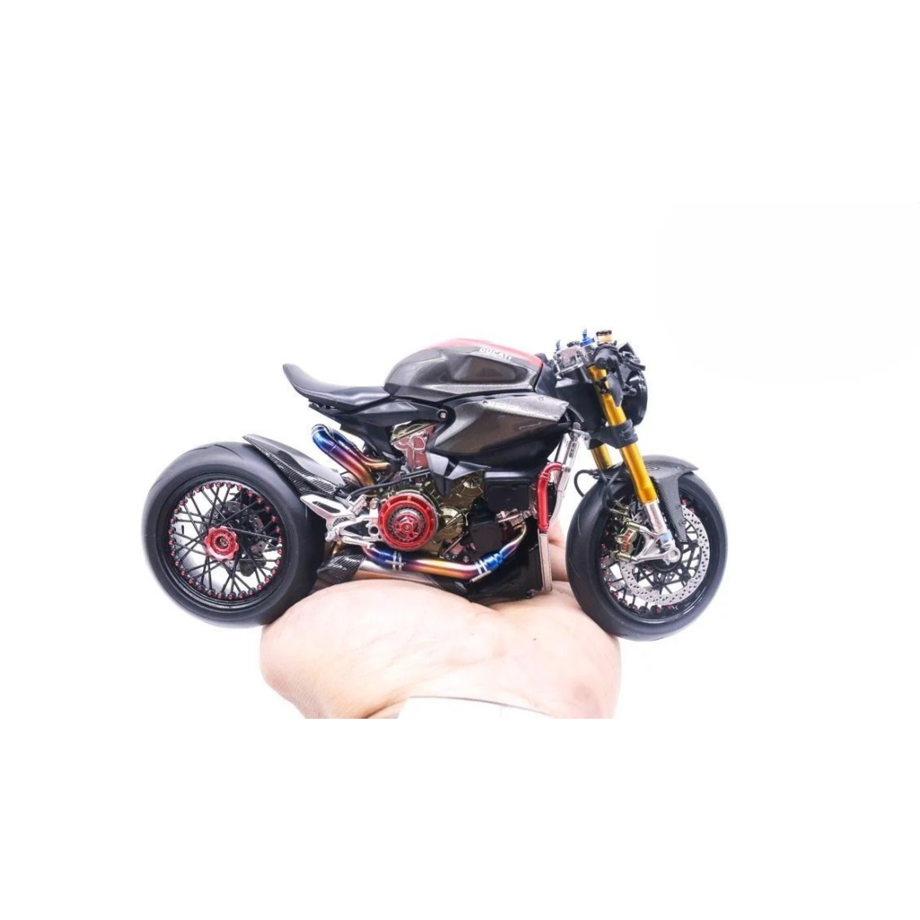 Mô hình xe cao cấp Ducati 1199 Panigale Cafe Racer grey cao cấp độ nồi khô ghi đông mâm căm 1:12 Tamiya D201