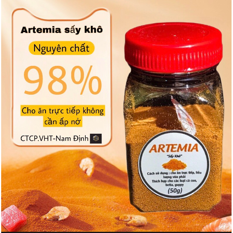 Artemia sấy khô thức ăn giàu dinh dưỡng (tặng ống hút thức ăn) cho cá bột,cá con,7 màu,beta...