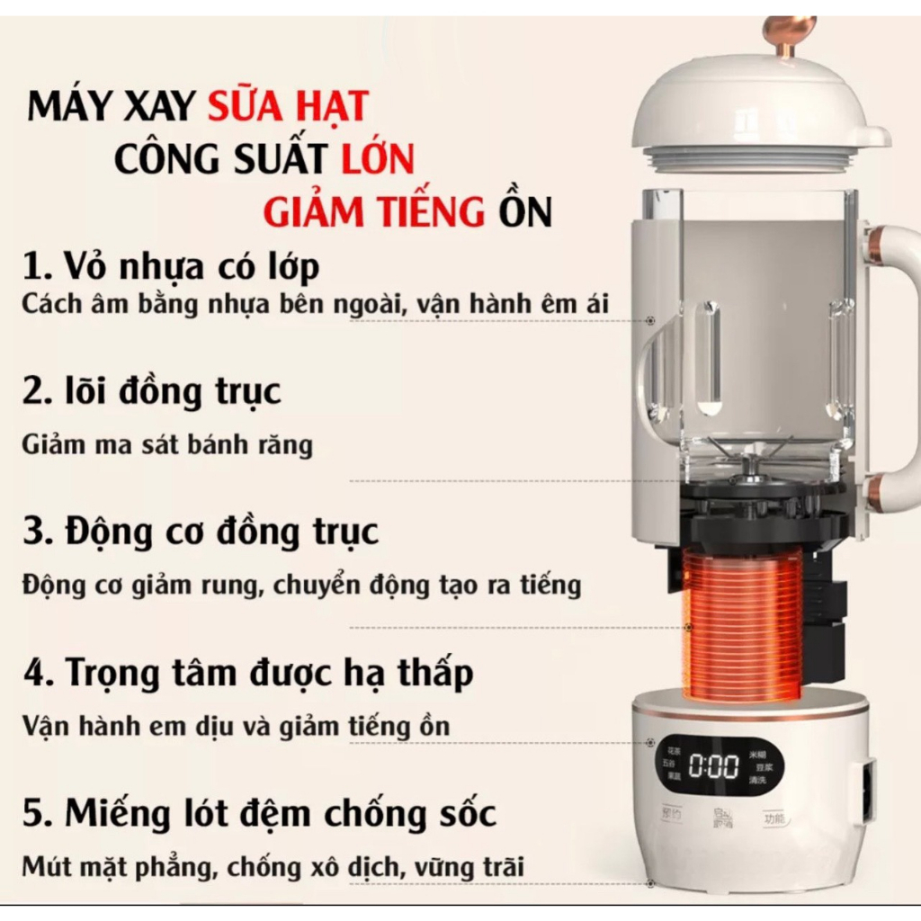 Máy Xay Nấu Làm Sữa Hạt Sinh Tố MiNi Cầm Tay YIDPU Màu Trắng Dung Tích 1L Bảo Hành 12 Tháng