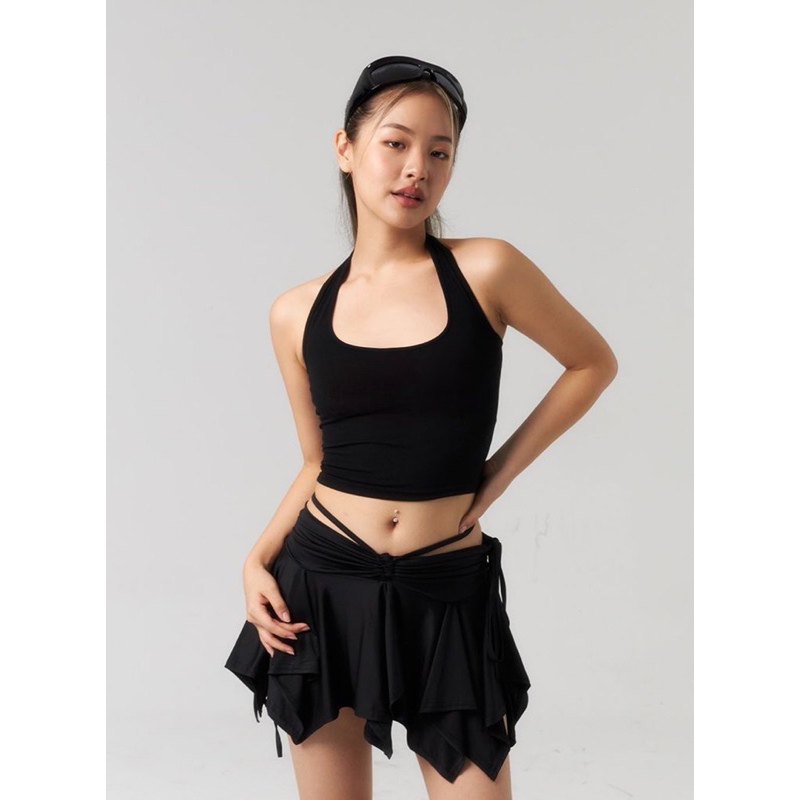Áo croptop cổ yếm thun gân co dãn