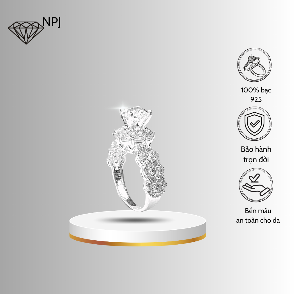 Nhẫn nữ NPJ đính đá chất liệu bạc 925 dày dặn không phai màu N157