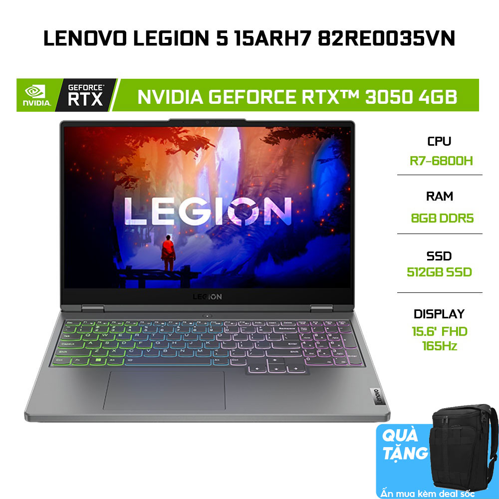 Laptop Lenovo Legion 5 15ARH7 82RE0035VN R7-6800H |8GB | 512GB |RTX™ 3050 4GB