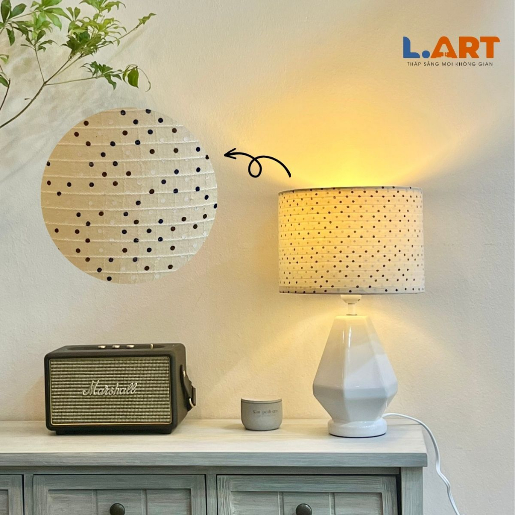 Đèn bàn LART DBG013X2 phiên bản giới hạn với chao đèn handmade thân đèn gốm sứ trắng cao cấp phòng khách phòng ngủ