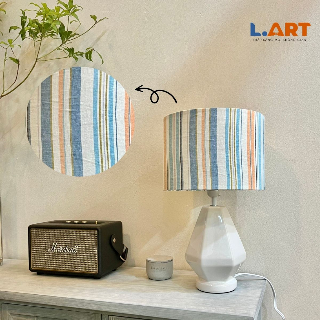 Đèn bàn LART DBG013X2 phiên bản giới hạn với chao đèn handmade thân đèn gốm sứ trắng cao cấp phòng khách phòng ngủ