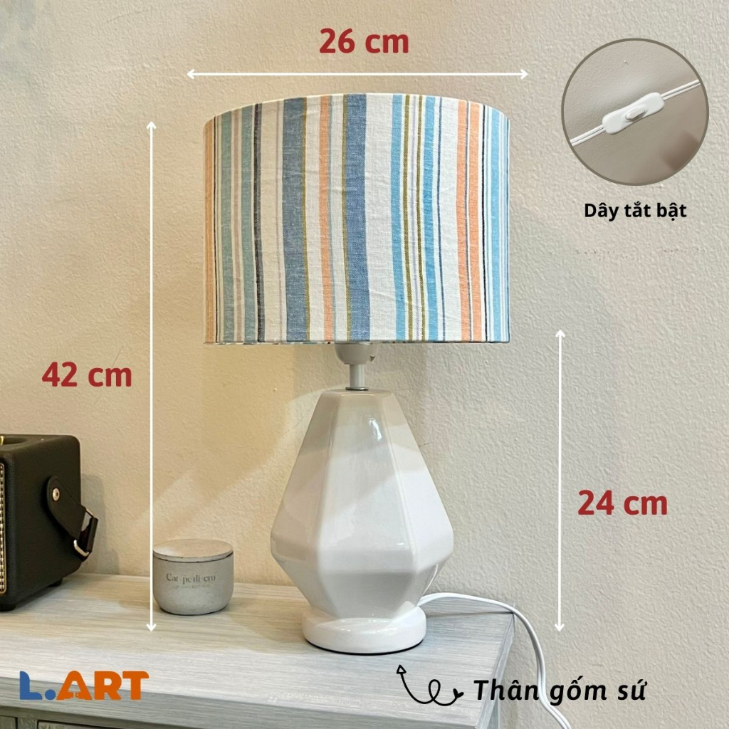 Đèn bàn LART DBG013X2 phiên bản giới hạn với chao đèn handmade thân đèn gốm sứ trắng cao cấp phòng khách phòng ngủ