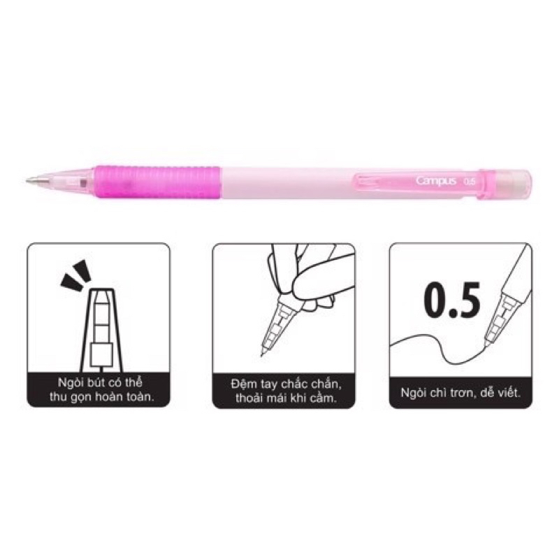 Bút chì kim 0.5mm Campus Cao cấp đệm tay lò xo chống gãy ngòi