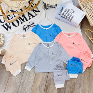 Bộ Dài Tay Thun Lạnh Cho Bé Gái, Bé Trai Minky Mom Vải cài cúc giữa , Bộ Quần Áo Trẻ Em Thu Đông