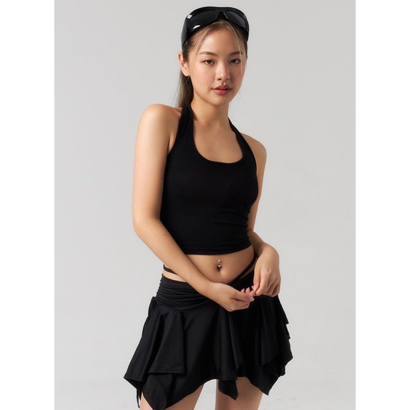 Áo croptop cổ yếm thun gân co dãn