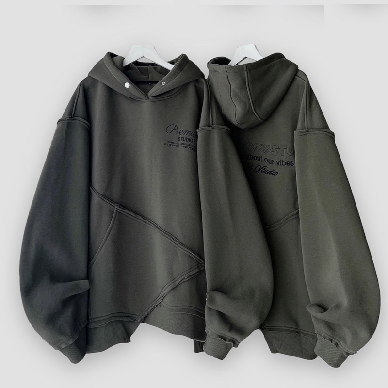 Áo Hoodie Nỉ Unisex Form Rộng PREM Vạt Chéo Toki Store