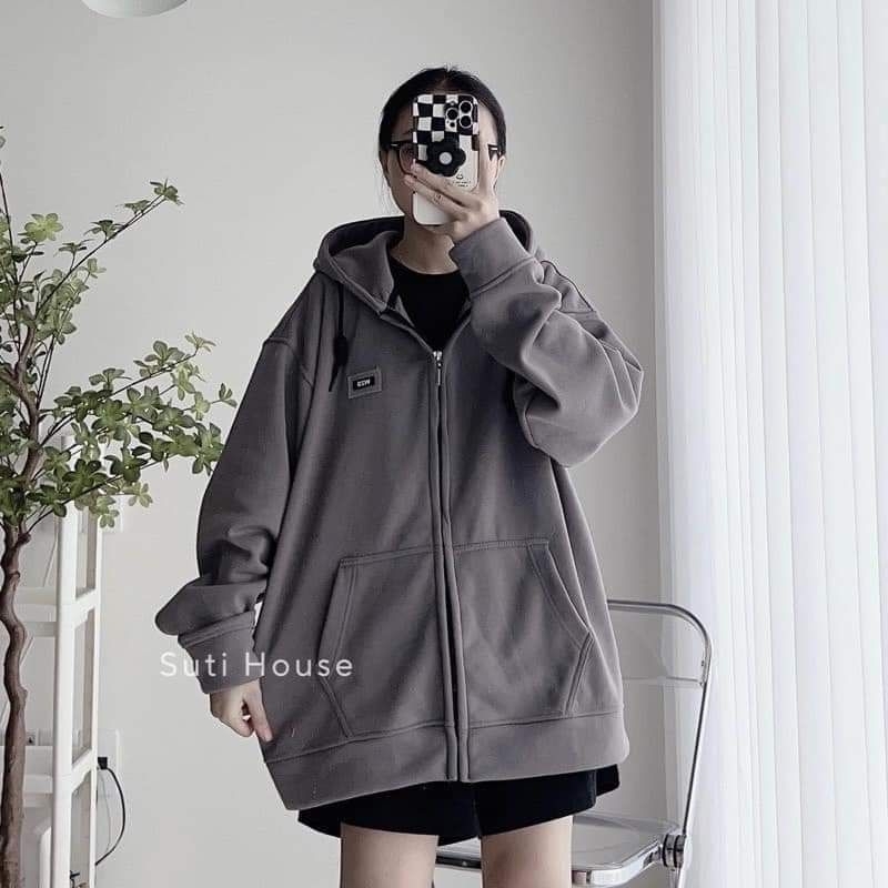 Áo Khoác Nỉ Mũ 2 Lớp Chữ THE NOANH Xám Chì Phong Cách Ulzzang Hàn Quốc Nam Nữ Mặc Đẹp