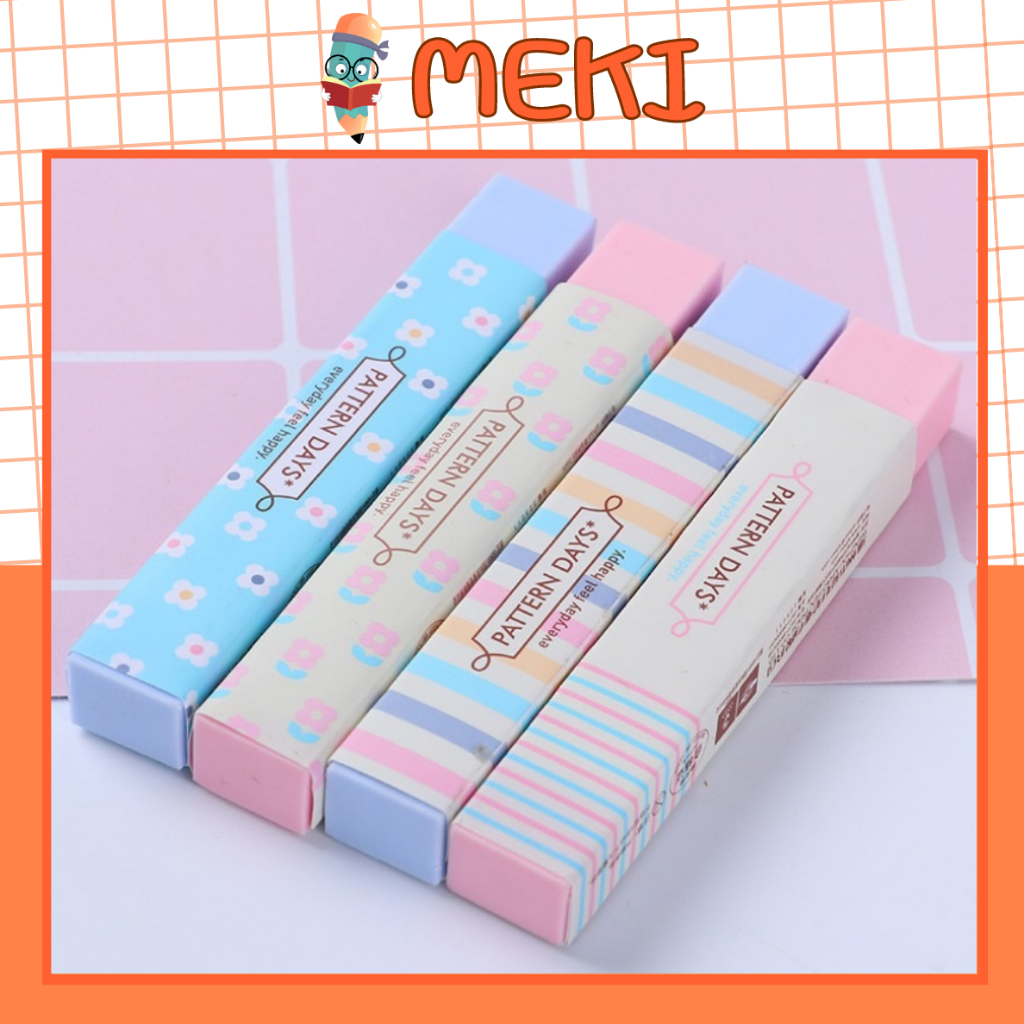 Gôm Tẩy Hình Thỏi Chữ Nhật MEKI, Cục Tẩy Dạng Thanh Dài Đơn Pattern Days