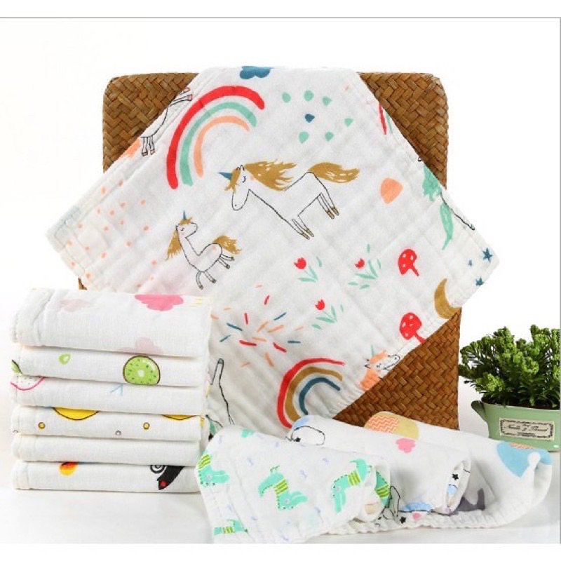 Sét 5 khăn sữa , khăn xô rửa mặt 6 lớp dày mịn mềm đẹp Hàng cao cấp HBQkids siêu thấm hút