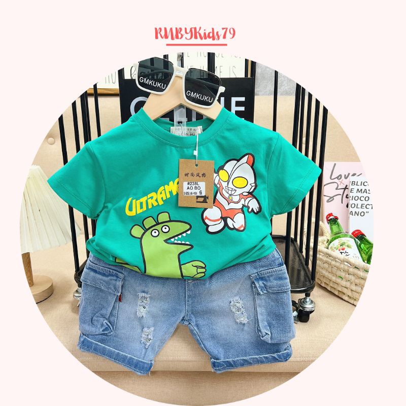 Quần jean cho bé trai kèm áo thun cho bé trai họa tiết dễ thương - rubykids