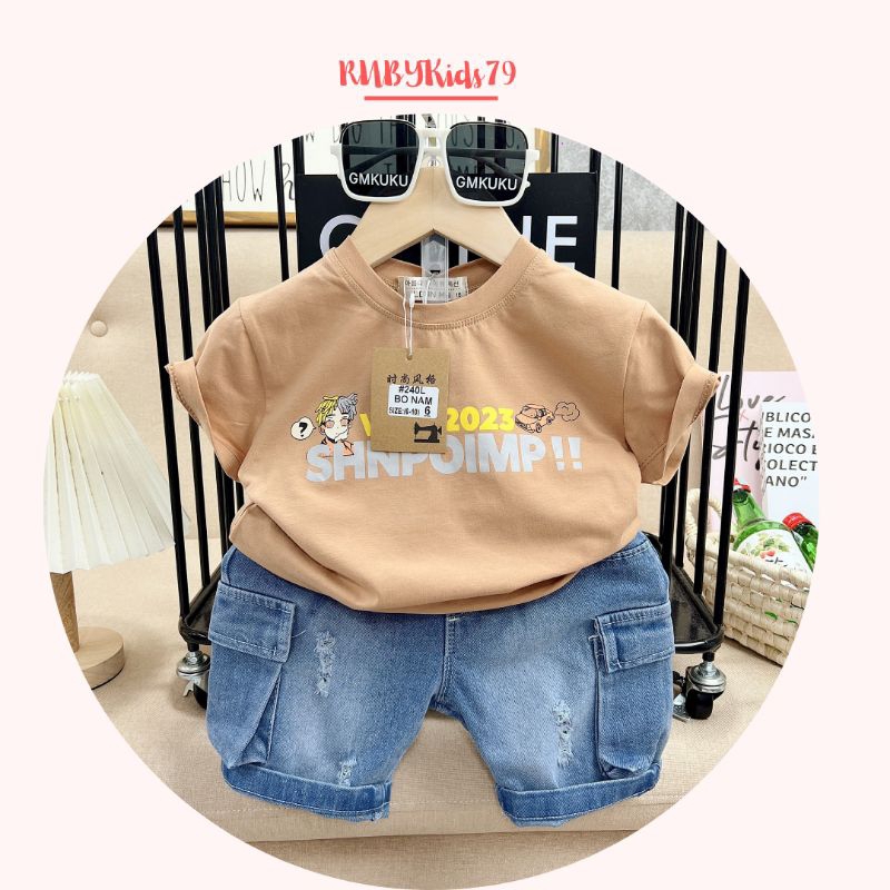 Quần jean cho bé trai kèm áo thun cho bé trai họa tiết dễ thương - rubykids