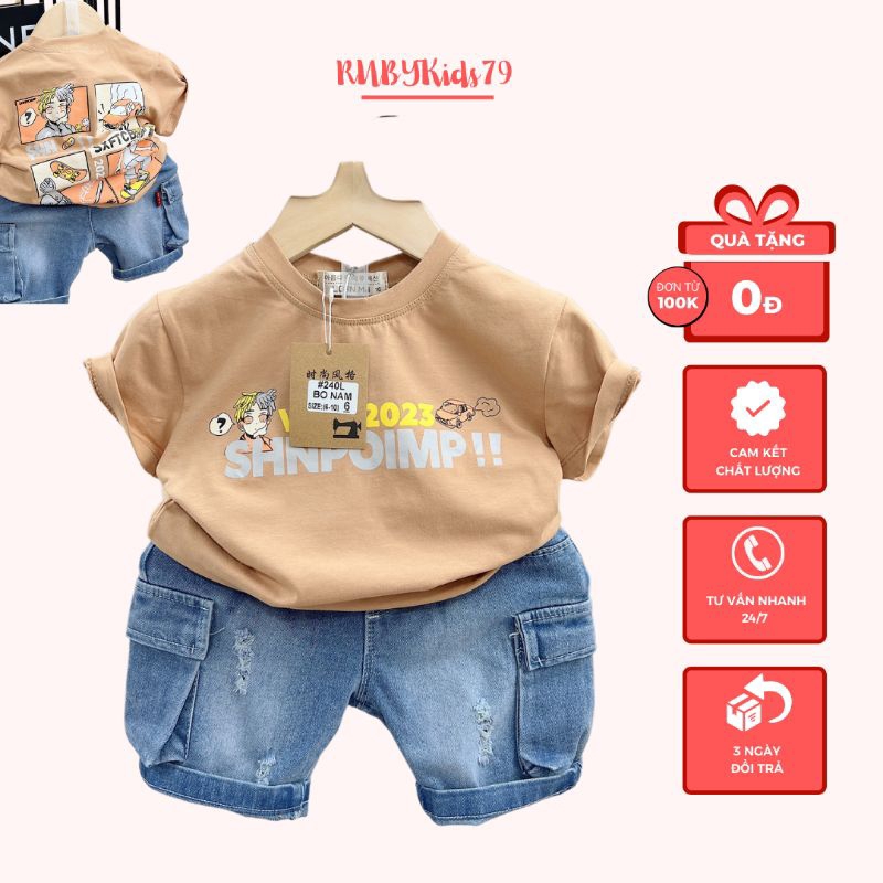 Quần jean cho bé trai kèm áo thun cho bé trai họa tiết dễ thương - rubykids