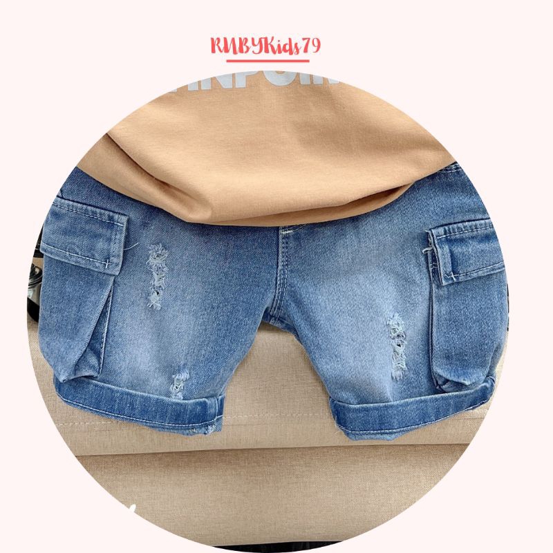 Quần jean cho bé trai kèm áo thun cho bé trai họa tiết dễ thương - rubykids