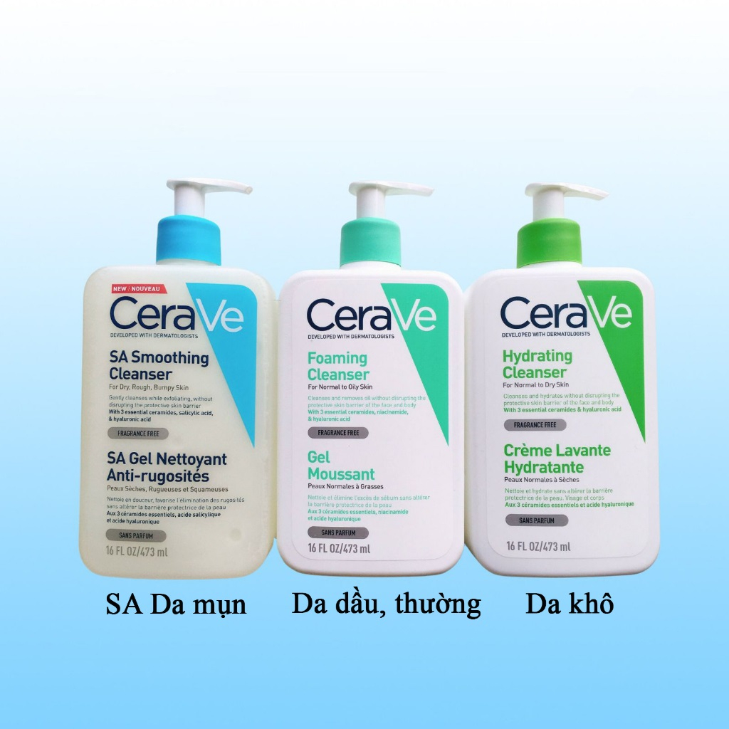 Sữa rửa mặt Cerave Foaming Cleanser, CeraVe Hydrating Cleanser, SA Cleanser cho mọi loại da 88ml, 236ml, 473ml 2