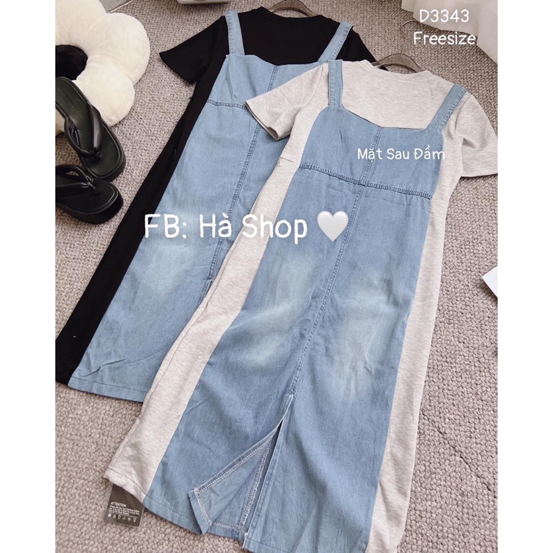 Đầm thun phối jeans