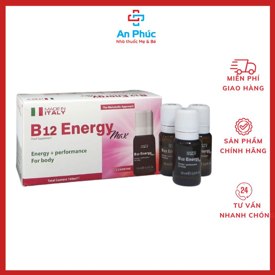 Vitamin tổng hợp B12 ENERGY MAX , Bổ Sung acid amin, Vitamin B12, Cung Cấp Năng Lượng, Tăng Cường Sức Khỏe Hộp 10 lọ