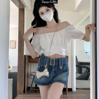 Bigsize Áo Sơ Mi Croptop Kiểu Bánh Bèo Thắt Nơ Sau Lưng Dễ thương,Áo Sơ Mi Nữ Tay Ngắn Mã AT9