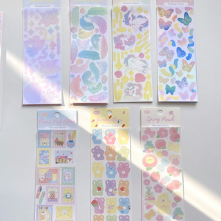 Zanmo tấm hình dán sticker gấu unicorn thiên thần laser kim tuyến decor toploader