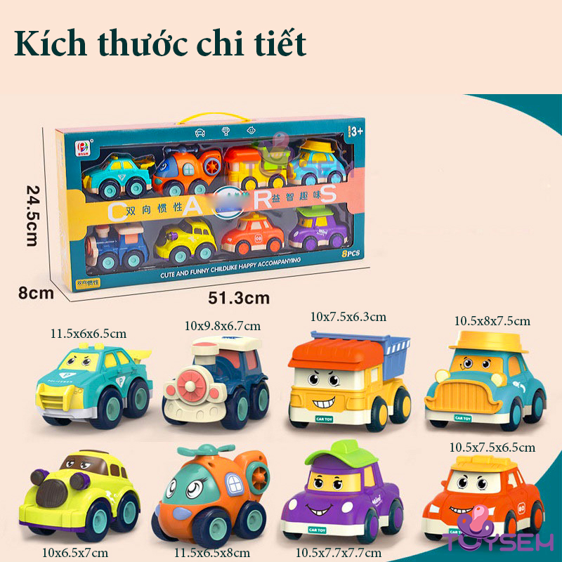 Combo 8 xe ô tô chạy đà nhiều màu sắc cho trẻ từ 3+ tuổi vui chơi - Quà tặng sinh nhật cho bé