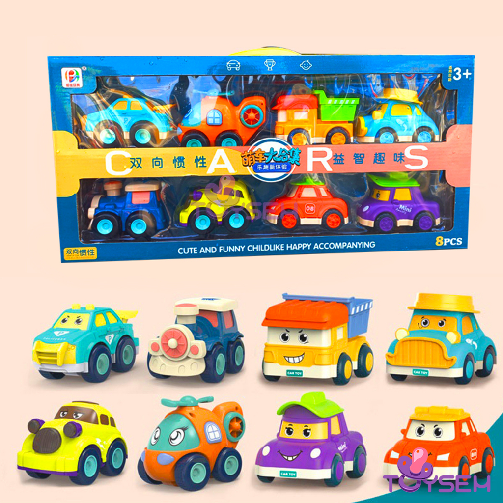 Combo 8 xe ô tô chạy đà nhiều màu sắc cho trẻ từ 3+ tuổi vui chơi - Quà tặng sinh nhật cho bé