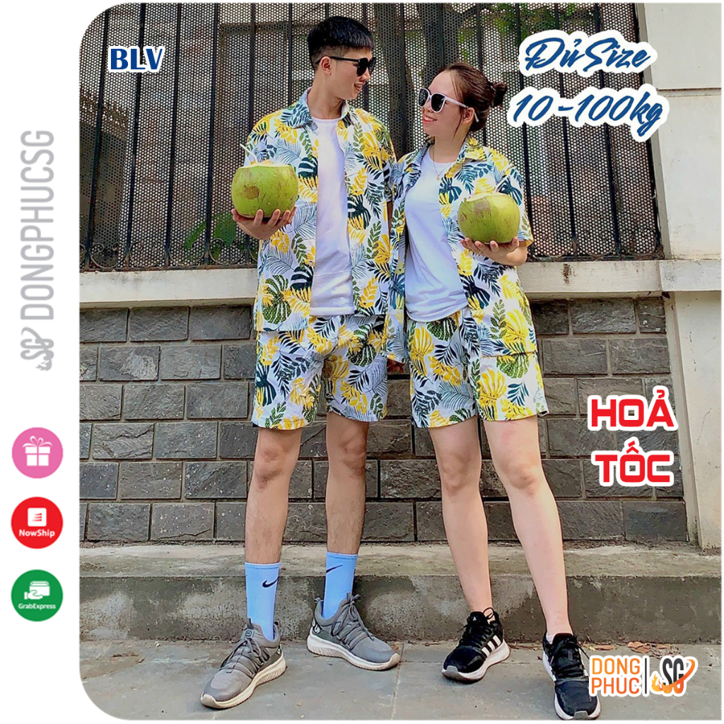 Đồ đi biển cặp đôi nam nữ set áo quần sơ mi hoạ tiết hoá lá đủ size bé trai gái gia đình hội nhóm BLV DONGPHUCSG